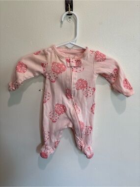 Preemie Baby Pink Ladybug Print One-Piece Footed Sleeper